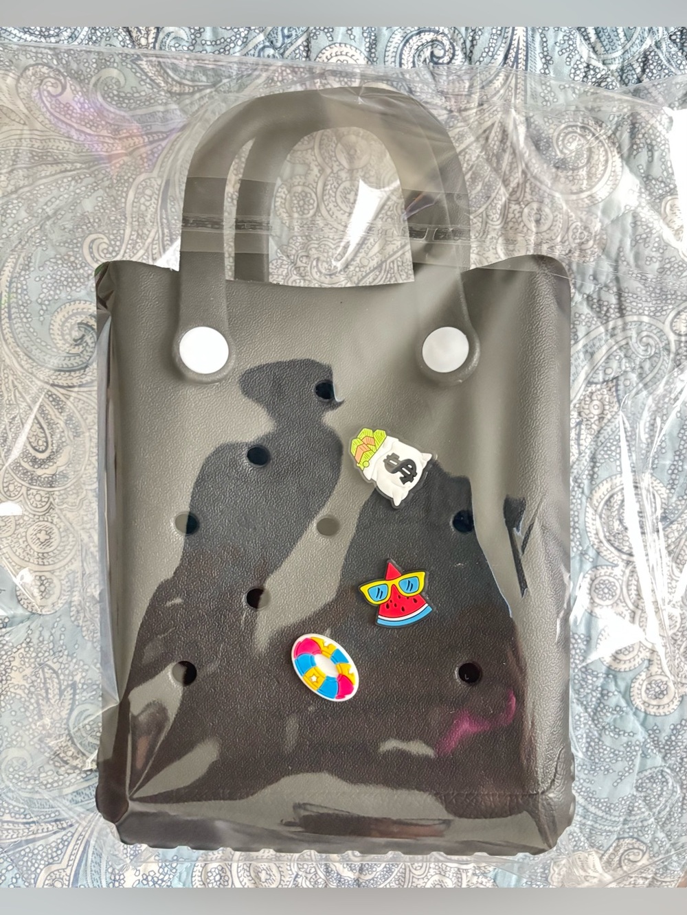 BLACK CROC LIKE BAG with 3 CHARMS